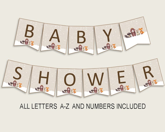 Winter Woodland Baby Shower Banner All Letters Birthday Party