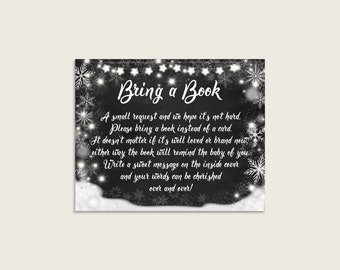 Please Bring A Book Instead Of A Card Insert Printable, Black White Book Request, Chalkboard Winter Baby Shower Gender Neutral, Books X9XXW