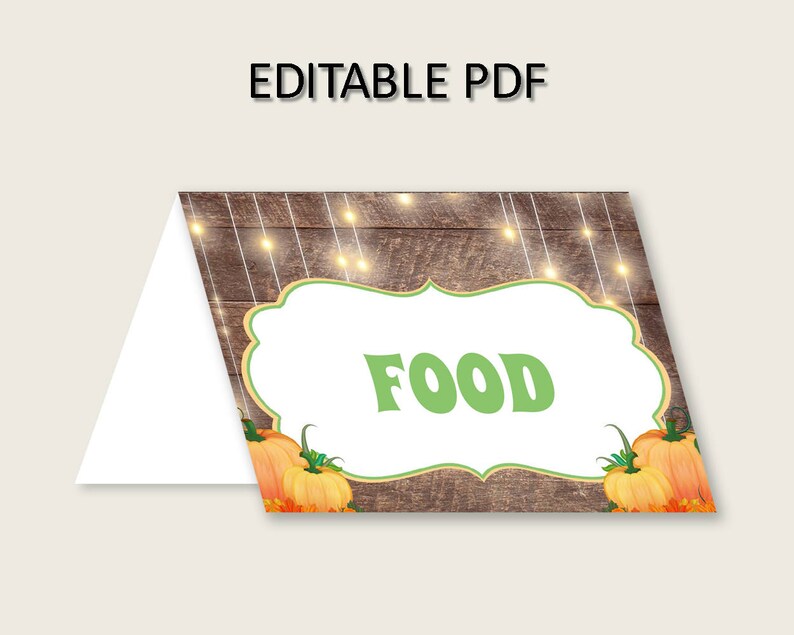 Autumn Folded Food Tent Cards Printable Brown Orange Editable - Etsy