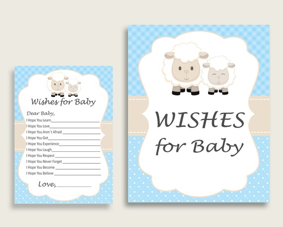 Blue White Wishes For Baby Cards & Sign, Little Lamb Baby Shower Boy Well Wishes Game Printable, Instant Download, Sheep Lambie Wool fa001 Il_570xn