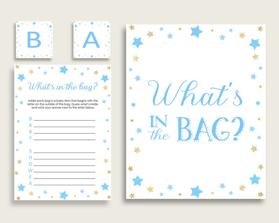 Stars Baby Shower What S In The Bag Game Blue Gold Boy Bag Game