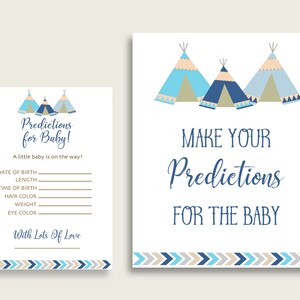 Cartes de prédiction de douche de bébé tipi tribal & signe imprimable, bleu Beige bébé prédiction Game Boy, téléchargement immédiat, bleu marine KS6AW