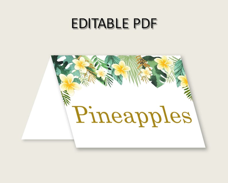 Tropical Folded Food Tent Cards Printable Green Yellow - Etsy