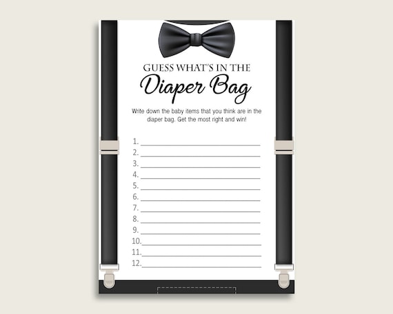 Little Man Guess What's In The Diaper Bag Game, Boy Baby Shower Black Beige Diaper Game Printable, Instant Download, Lil Man Gents, lm001 Il_570xn