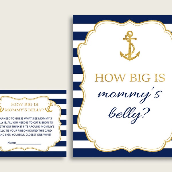 Blue Gold How Big Is Mommy's Belly Game, Anchor Baby Shower Boy, Guess Mommys Belly Size, Mommy Tummy Game, Instant Download, NTDD8