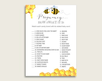 Yellow White Pregnancy How Sweet It Is Game, Bee Baby Shower Gender Neutral, Printable Candy Bar Match Game, Instant Download, bee01
