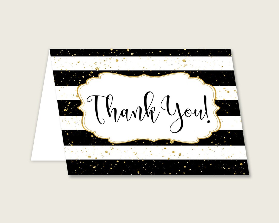Black Gold Thank You Cards Printable, Stripes Baby Shower Thank You