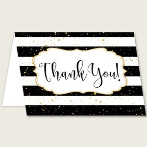 Biglietti di ringraziamento in oro nero stampabili, strisce Baby Shower note di ringraziamento, doccia neutro di genere grazie piegato, download istantaneo, bs001