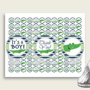 Alligator Hershey Kisses Circle Printable, Blue Green Hershey Kisses Labels Round Digital, Boy Baby Shower, Instant Download, ap002
