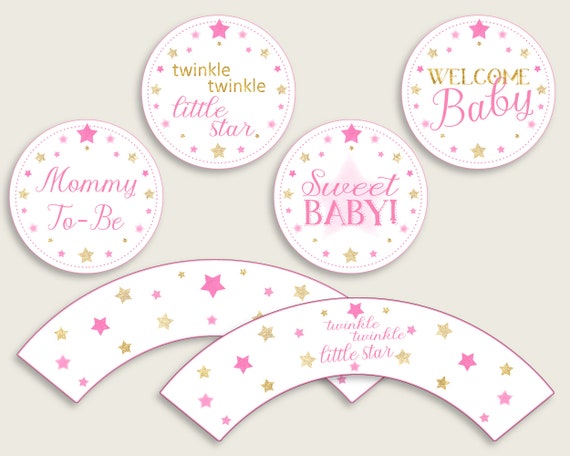 Twinkle Star Cupcake Toppers Pink Gold Cupcake Wrappers Toppers Twinkle Star Cupcake Toppers Pink Gold Cupcake Wrappers Toppers