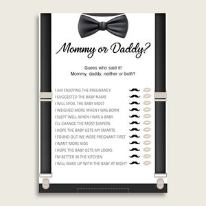 Black Beige Mommy Or Daddy Baby Shower Boy Game Printable, Little Man Guess Who Said It, He Said She Said, Instant Download, lm001