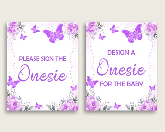 Purple White Please Sign The Onesie Sign and Design A Onesie Sign Printables, Butterfly Girl ...