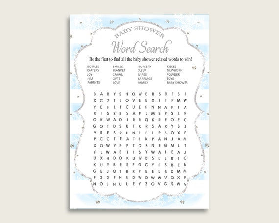 Winter Word Search Game, Silver Blue Baby Shower Word Search Cards Printable, Boy Baby Shower Activities, Hidden Words, Instant bs003 Il_570xn