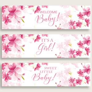 Etichette per bottiglie d'acqua rosa bianche stampabili, Involucri per bottiglie d'acqua con fiori di ciliegio, Involucri per bottiglie per baby shower con fiori di ciliegio, Istantaneo 5MQ8W