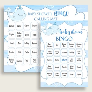Whale Baby Shower Bingo Cards Printable, Blue White Baby Shower Boy, 60 Prefilled Bingo Game Cards, Nautical Sea Summer Popular Theme wbl01 image 2