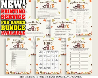 Fall Woodland Baby Shower Games Printable Pack, Brown Beige Baby Shower Games Package Gender Neutral, Autumn Games Bundle Set, Instant w0001