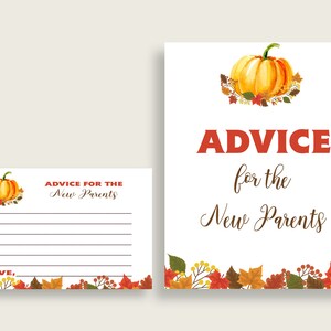 Fall Advice for Mommy to Be Cards &amp; Sign, Printable Baby Shower Orange ...