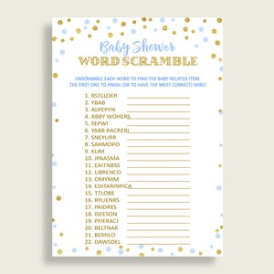 Word Scramble Baby Shower Word Scramble Confetti Baby Shower Word Scramble Blue Gold Baby Shower Confetti Word Scramble party theme cb001