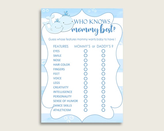 Blue White Who Knows Mommy Best Game Guess The Features Whale Baby