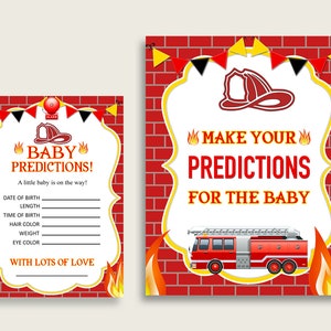 Brandweerwagen baby shower voorspellingskaarten & teken afdrukbaar, rood geel baby voorspelling Game Boy, Instant Download, luid het alarm kleine LUWX6