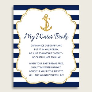 Anchor Baby Shower My Water Broke Game Printable, Blue Gold Ice Cube Babies Game, Boy Baby Shower Frozen Babies Game Sign 8x10 NTDD8