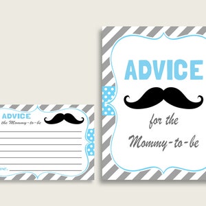 Schnurrbart Ratschläge für Mama zu sein Karten & Zeichen, druckbare Baby Shower Blau Grau Ratschläge für neue Eltern, Sofort Download, Schwarz Stache 9P2QW
