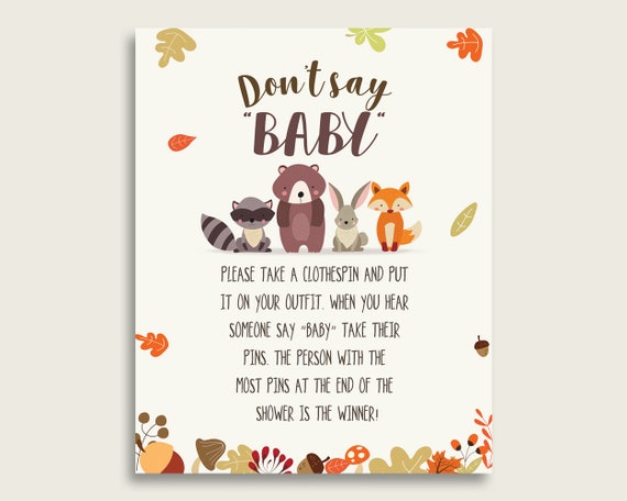 Brown Beige Don't Say Baby Printable Game, Gender Neutral Baby Shower Woodland Game Sign, Instant Download, 8x10, Popular Bear Forest w0001 Il_570xn
