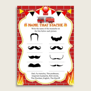 Name That Stache Baby Shower Name That Stache Firetruck Baby Shower Name That Stache Red Yellow Baby Shower Firetruck Name That Stache LUWX6