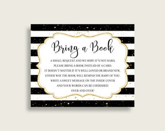 Stripes Baby Shower Bring A Book Insert Printable, Gender Neutral Black Gold Book Request, Stripes Books For Baby, Book Instead Of bs001