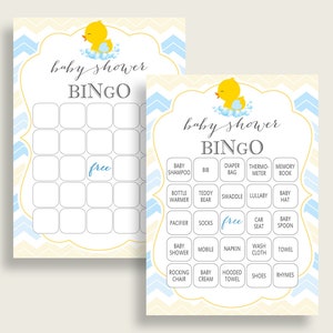 Rubber Duck Baby Shower Bingo Cards Printable, Yellow Blue Baby Shower Boy, 60 Prefilled Bingo Game Cards, Daisy Duck Donald Duck rd002