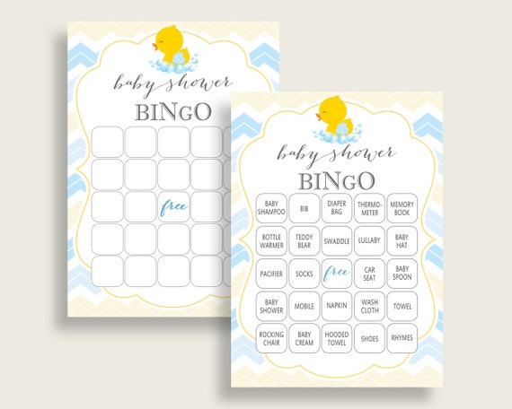 Rubber Duck Baby Shower Bingo Cards Printable, Yellow Blue Baby Shower Boy, 60 Prefilled Bingo Game Cards, Daisy Duck Donald Duck rd002 Il_570xn