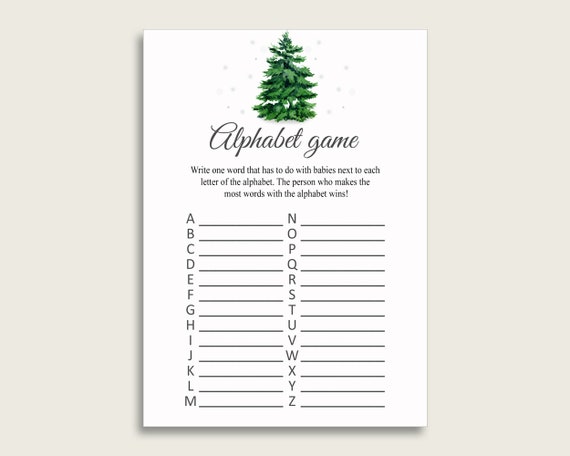 Green White Alphabet Baby Shower Gender Neutral Game, Winter Tree A-Z Guessing Baby Game Printable, ABC's Baby Item Name Game, Instant cgr01 Il_570xn