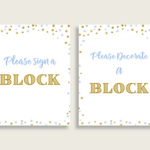 Sign A Block Baby Shower Decorate A Block Confetti Baby Shower Sign A Block Blue Gold Baby Shower Confetti Decorate A Block pdf jpg cb001