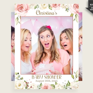 Floral Baby Shower Photo Booth, Printable Selfie Frame, Editable Selfie Frame, Photo Prop Frame, Girl Baby Shower, Instant Download, cp001