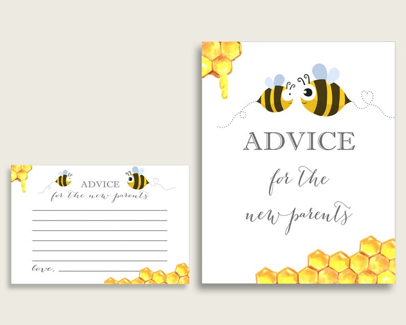 Bee Advice for Mommy to Be Cards &amp; Sign Printable Baby Shower | Etsy