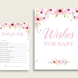 Roze groene wensen voor babykaarten & teken, bloem Blush baby shower meisje goed wensen spel afdrukbaar, Instant Download, bloemen thema VH1KL