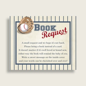 Baseball Baby Shower apporter un livre Insert imprimable, garçon bleu Beige demande de livre, livres de Baseball pour bébé, livre au lieu de carte, YKN4H