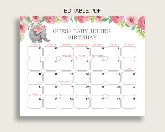Pink Grey Guess Baby Due Date Calendar Game Printable Pink ...