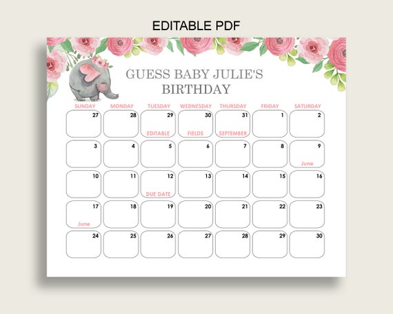 Pink Grey Guess Baby Due Date Calendar Game Printable Pink ...