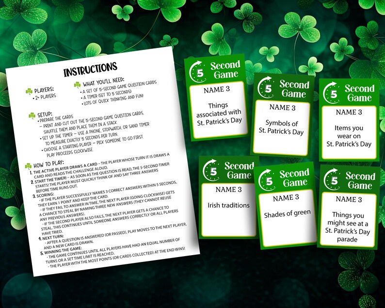 St. Patrick's 5 Second Game, Printable St Patrick's Day Activity for ...