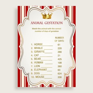 Animal Gestation Baby Shower Animal Gestation Prince Baby Shower Animal Gestation Red Gold Baby Shower Prince Animal Gestation 92EDX