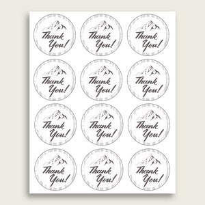 Adventure Mountain Baby Shower Round Thank You Tags 2 inch Printable, Gray White Favor Gift Tags, Boy Shower Hang Tags Labels, Digital S67CJ image 2