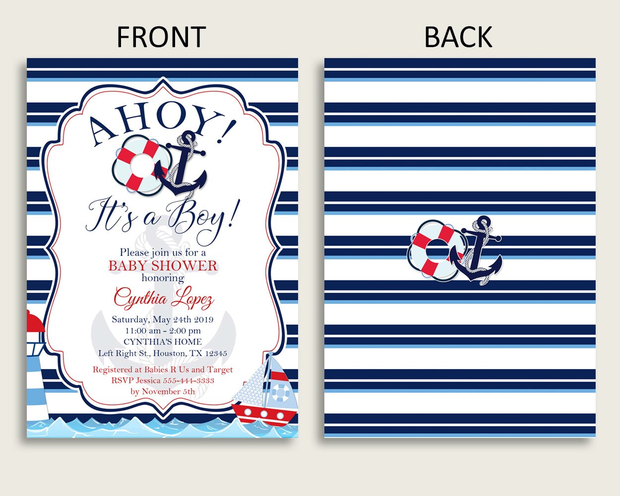 Nautical Baby Shower Invitations Printable Digital or Printed - Etsy