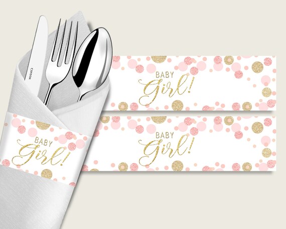 Dots Baby Shower Napkin Rings Printable Pink Gold Napkin Wrappers