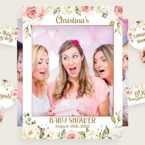 Floral Baby Shower Selfie Frame Printed, Girl Baby Shower Photo Booth Frame, Photo Prop Waterproof, cp001