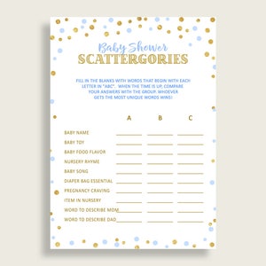 Scattergories Babyshower Scattergories Confetti Babyshower Scattergories Blauw Goud Babyshower Confetti Scattergories feestthema cb001