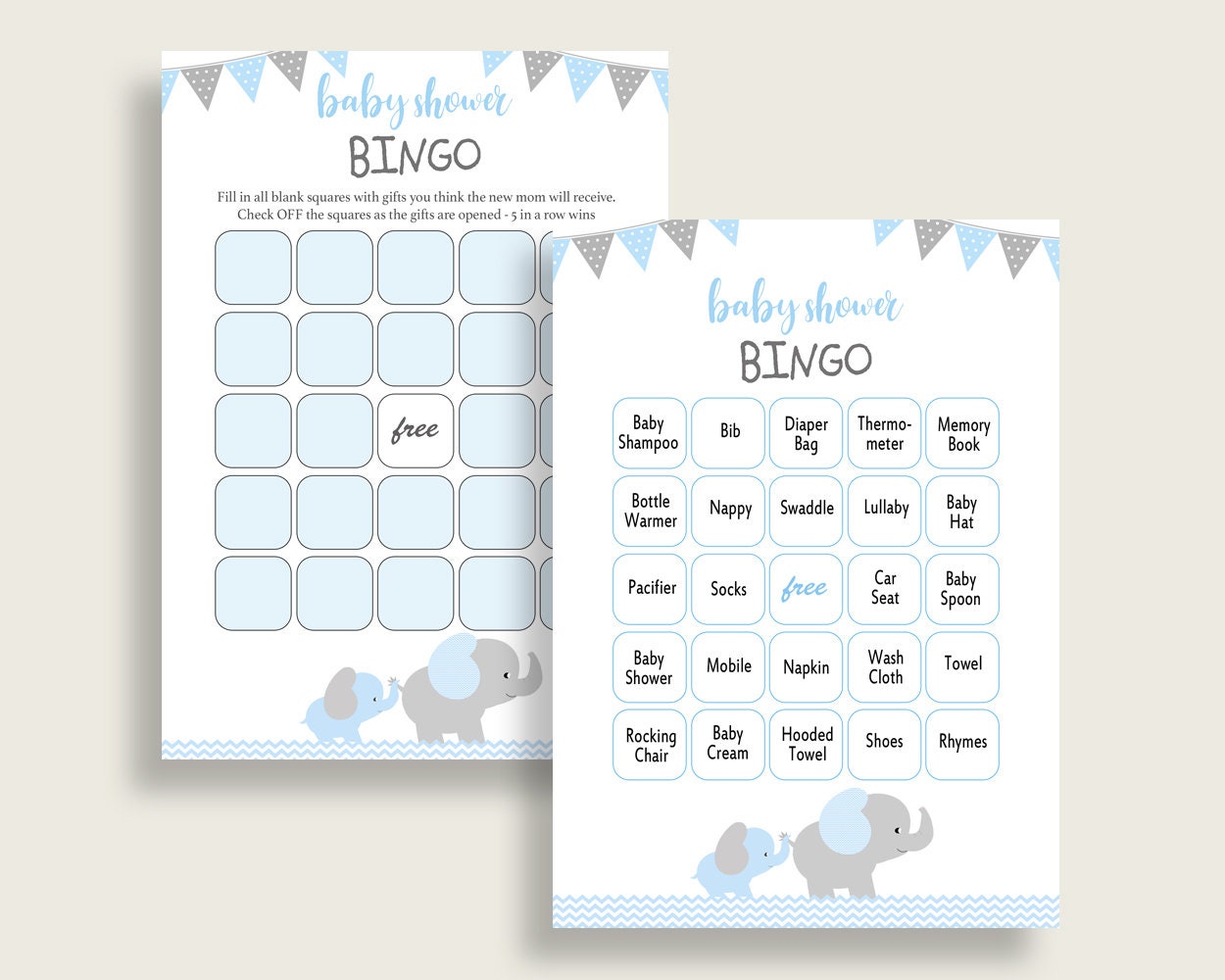 Elephant Baby Shower Bingo Cards Game Light blue gray Chevron Instant Download Boy Elephant Baby Shower Bingo Cards Game Light blue gray Chevron Instant Download Boy