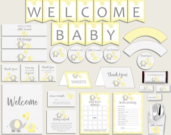 Decorations Baby Shower Decorations Yellow Baby Shower Decorations Baby Shower Elephant Decorations Yellow Gray baby shower idea W6ZPZ