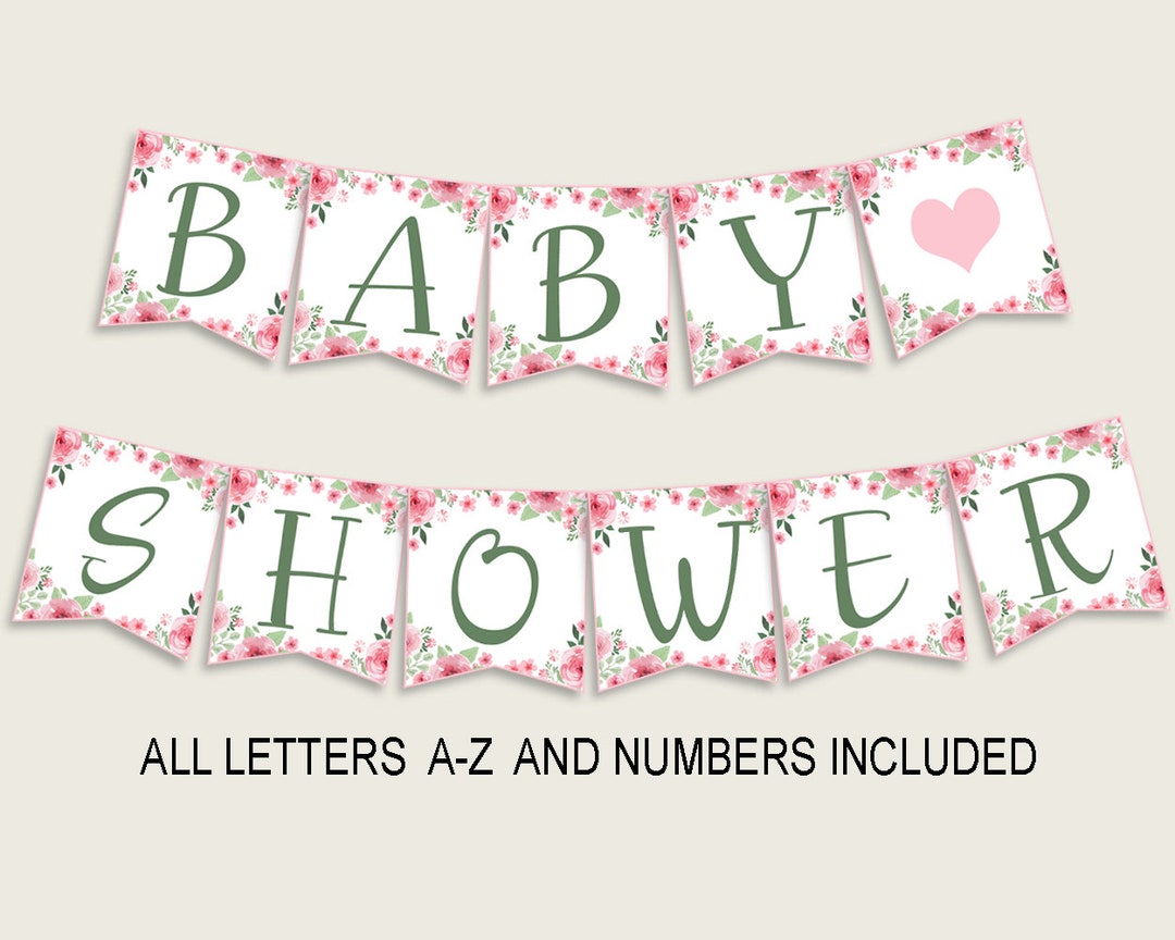 Watercolor Flowers Baby Shower Banner All Letters, Birthday Party ...