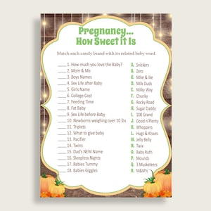 Braun Orange Schwangerschaft How Sweet It Is Spiel, Herbst Baby Shower geschlechtsneutral, druckbare Candy Bar Match Spiel, Instant Download, 0QDR3